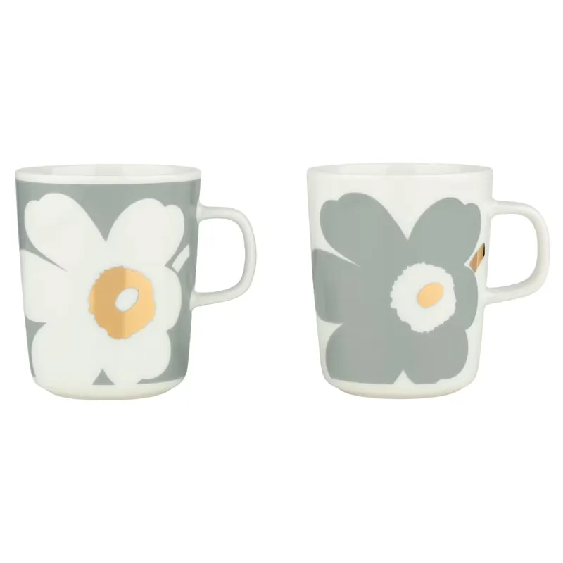 Populärt val Marimekko Unikko 60-åarsjubileum mugg 25 cl 2-pack White-light grey-gold