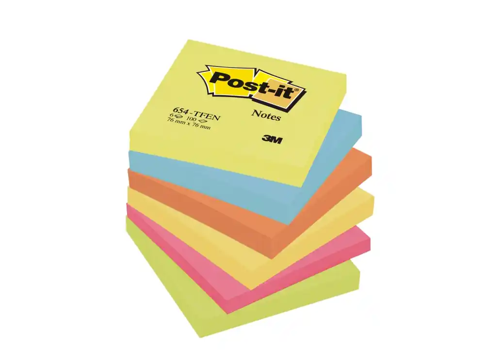 Post-it notes neon 76x76 mm ass. farver 654TFEN (6 stk.) Populär