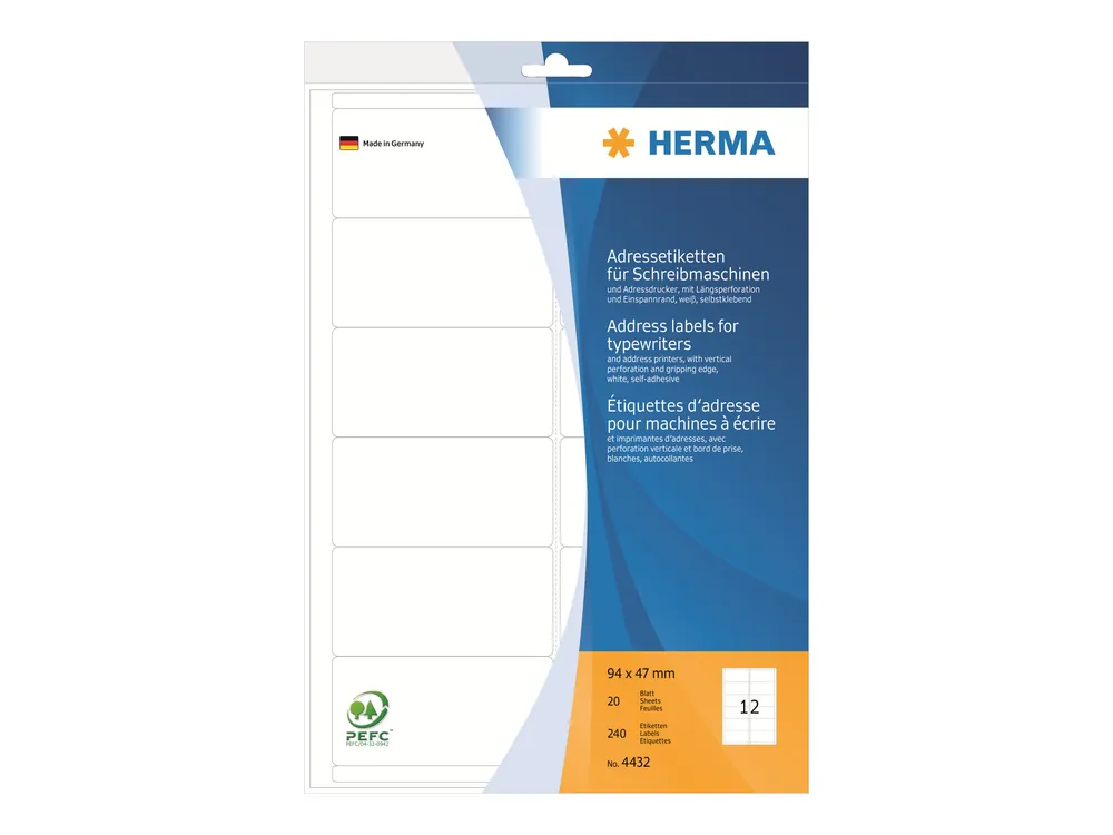 HERMA - Permanent häftning - vit - 94 x 47 mm 240 etikett (er) (20 ark x 12) adresslappar Reapris