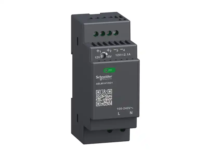 Modicon switchmode strømforsyning modular til DIN-skinne med 12 VDC 25 W-2,1 A udgang og 100-240 VAC Populärt val