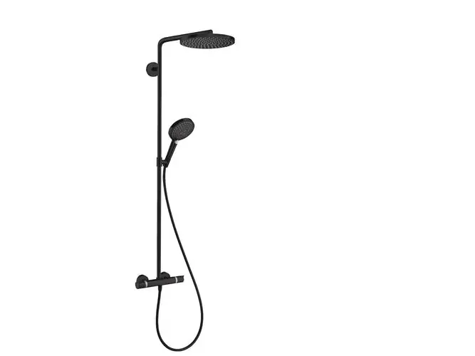 HansGrohe Showerpipe Raindance Select S240 1jet PowderRain brusesystem i mat sort Erbjudande