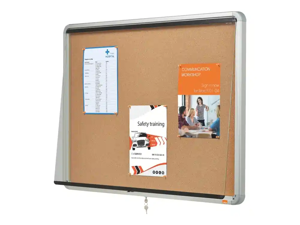 Nobo - Innesluten anslagstavla - väggmonterbar - 1000 x 752 mm - 9 x A4 - Kork - icke-magnetisk - kork - silverram Expressleverans