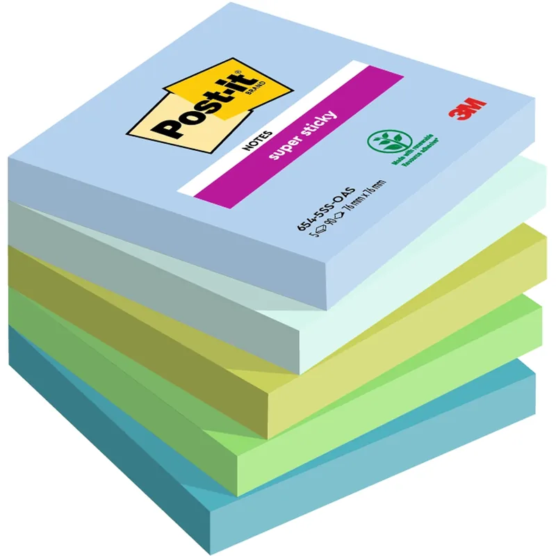 Fynd Super Sticky Notes Post-it® Oasis, 76 x 76 mm, pakke a 5 stk.
