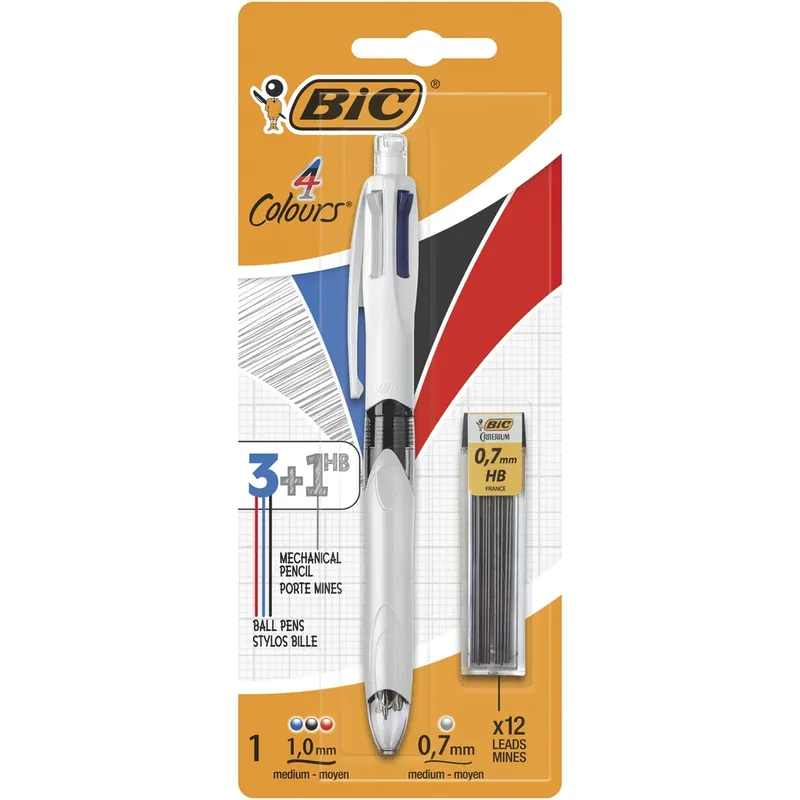 BIC 942103, Klämma, Kulspetspenna med multifunktion, Påfyllnadsbar, Svart, Blå, Röd, Silver, 1 styck, Medium Billigare