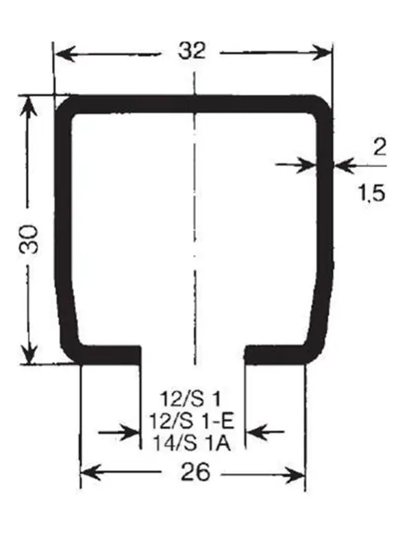 I lager Skinneprofil C 1,5 mm-4 meter, s1 a